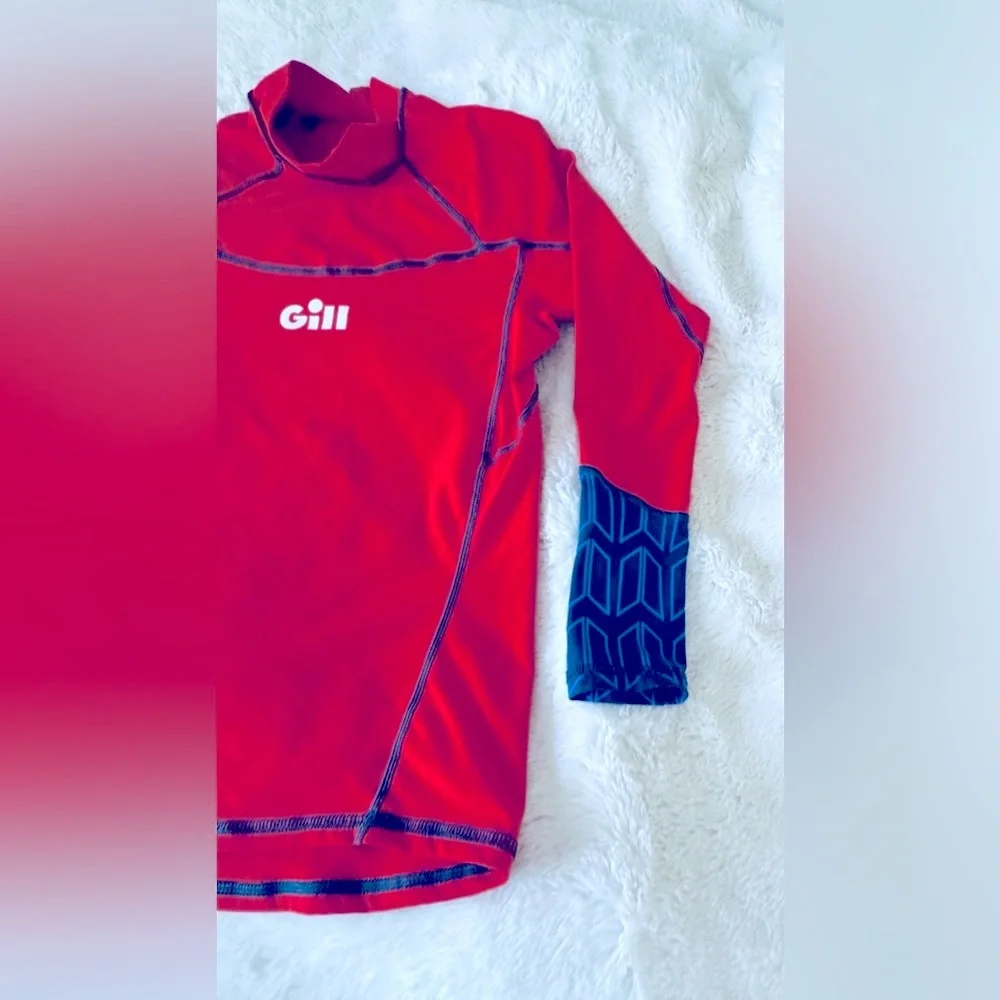 Gill Long Sleeve Rashguard Shirt, Red and Blue, Girls M